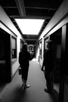 Julie and Frank Roberds inspecting the construction underway in the McBrayer Building